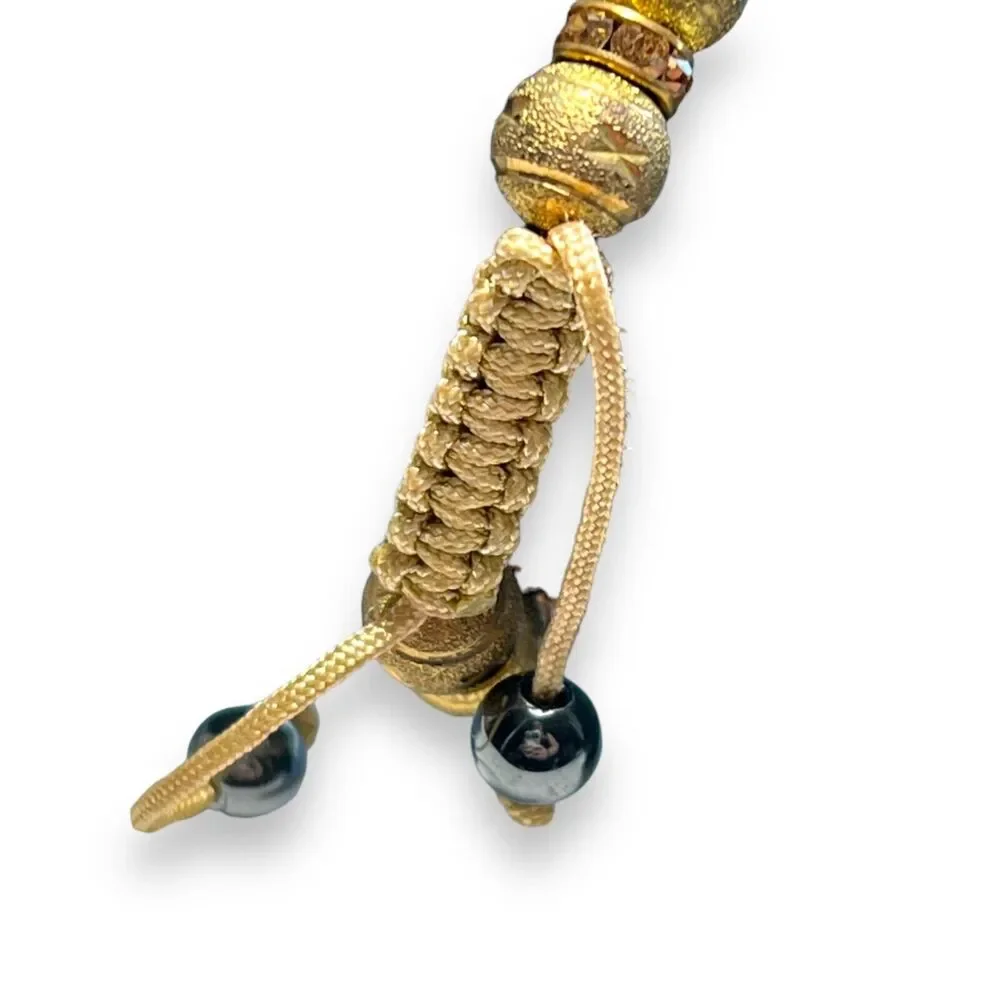 Womens Fashion Bracelet Beaded Rhinestone Jeweled Adjustable Gold Tone